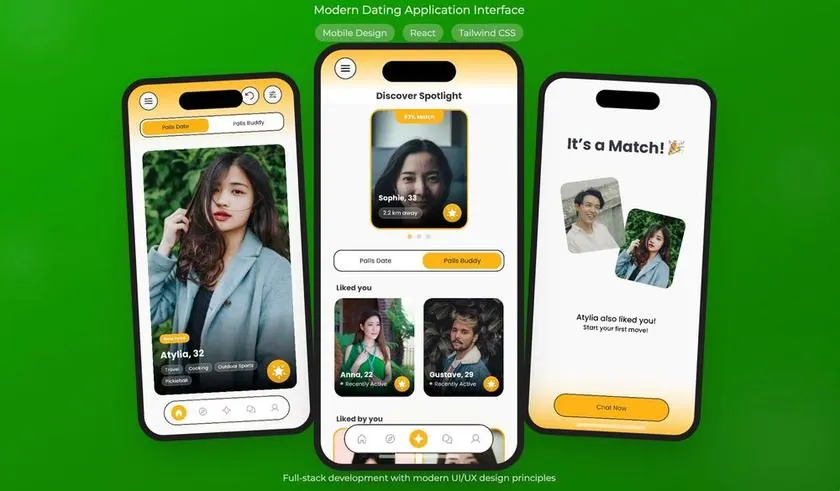 Dating and friend-matching app screens