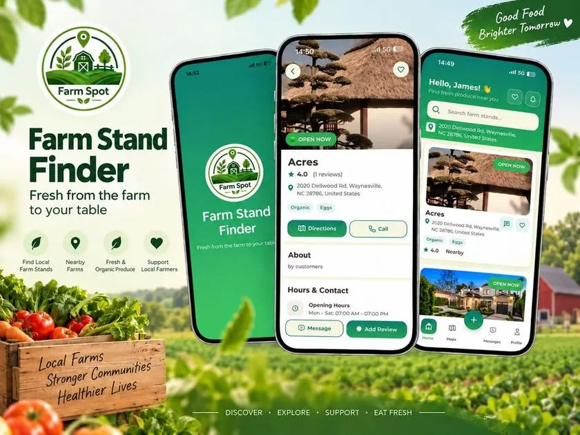 Farm Stand Finder app screens