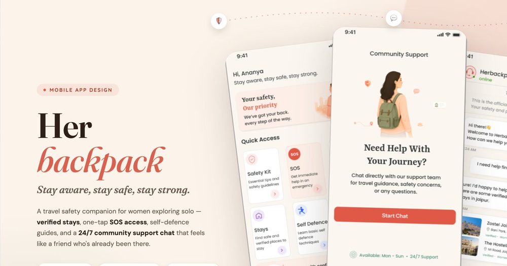 Her Backpack — women's solo travel safety app