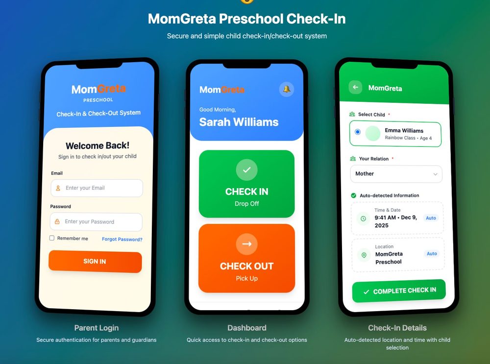 MomGreta preschool check-in app