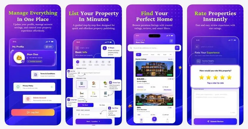 Property listing app screens